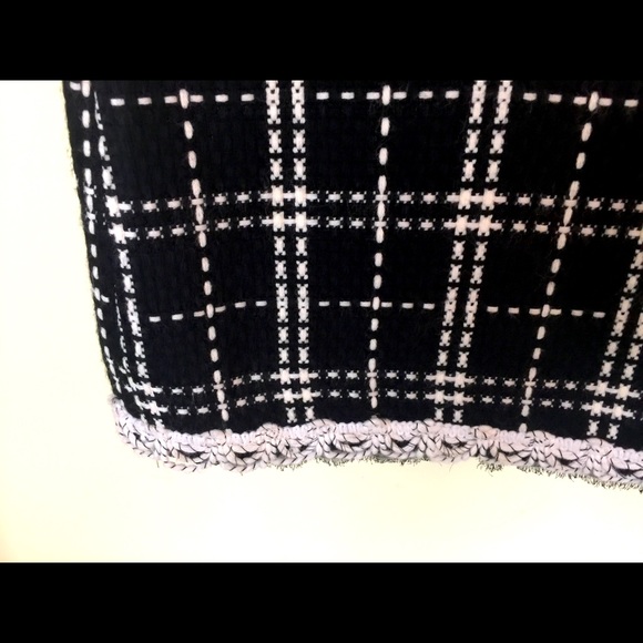 Black & white plaid mini wool blend pencil skirt white lace at finish line US 12 - Picture 6 of 11